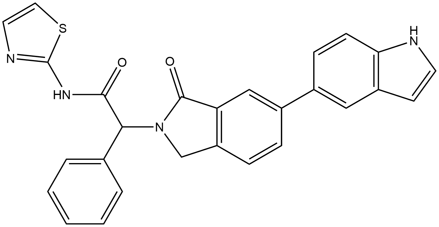 2H-Isoindole-2-acetamide, 1,3-dihydro-6-(1H-indol-5-yl)-1-oxo-α-phenyl-N-2-thiazolyl- 结构式