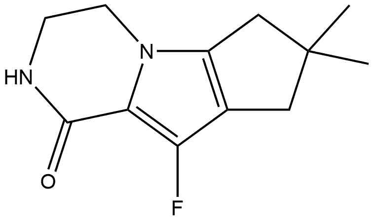 9-Fluoro-3,4,7,8-tetrahydro-7,7-dimethyl-2H-cyclopenta[4,5]pyrrolo[1,2-a]pyrazin-1(6H)-one 结构式