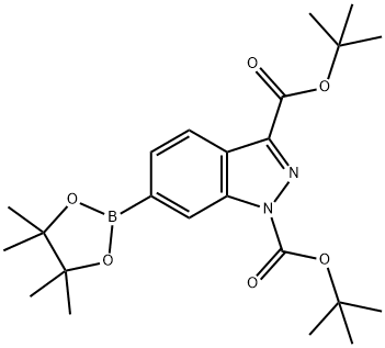 二叔-丁基 6-(4,4,5,5-四甲基-1,3,2-二噁硼戊环-2-基)吲唑-1,3-二羧酸酯 结构式