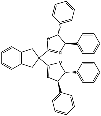 (4R,4'R,5R,5'R)-2,2'-(2,3-二氢-1H-茚-2,2-二基)双(4,5-二苯基-4,5-二氢恶唑) 结构式