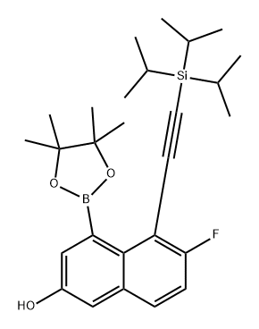 6-氟-4-(4,4,5,5-四甲基-1,3,2-二氧杂硼烷-2-基)-5-((三异丙基硅基)乙炔基)萘-2-醇 结构式