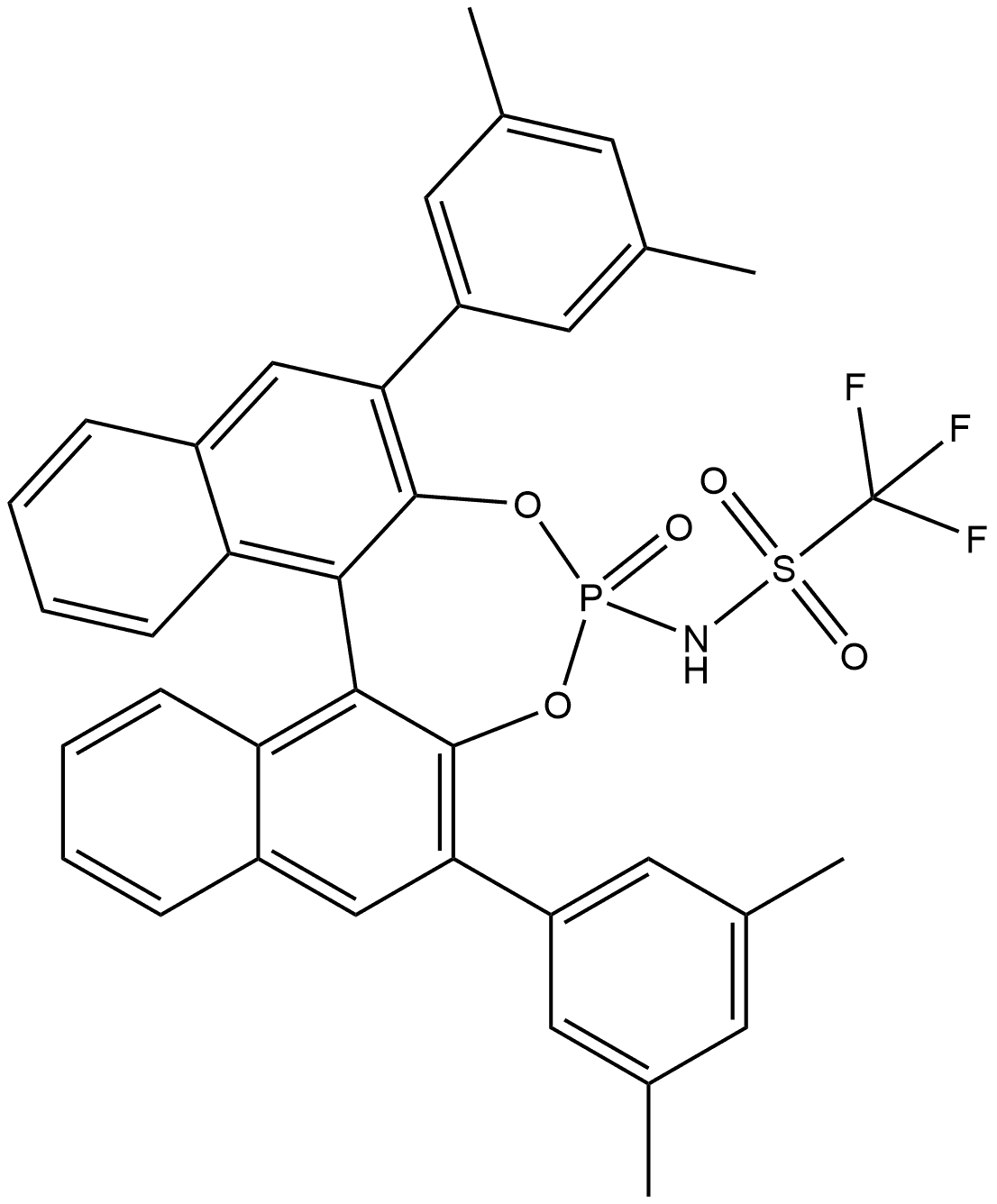 N-((11BS)-2,6-双(3,5-二甲基苯基)-4-氧化二萘并[2,1-D:1',2'-F][1,3,2]二氧杂磷杂环庚-4-基)-1,1,1-三氟甲磺酰胺 结构式