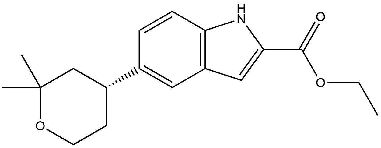 (R)-5-(2,2-二甲基四氢-2H-吡喃-4-基)-1H-吲哚-2-甲酸乙酯 结构式