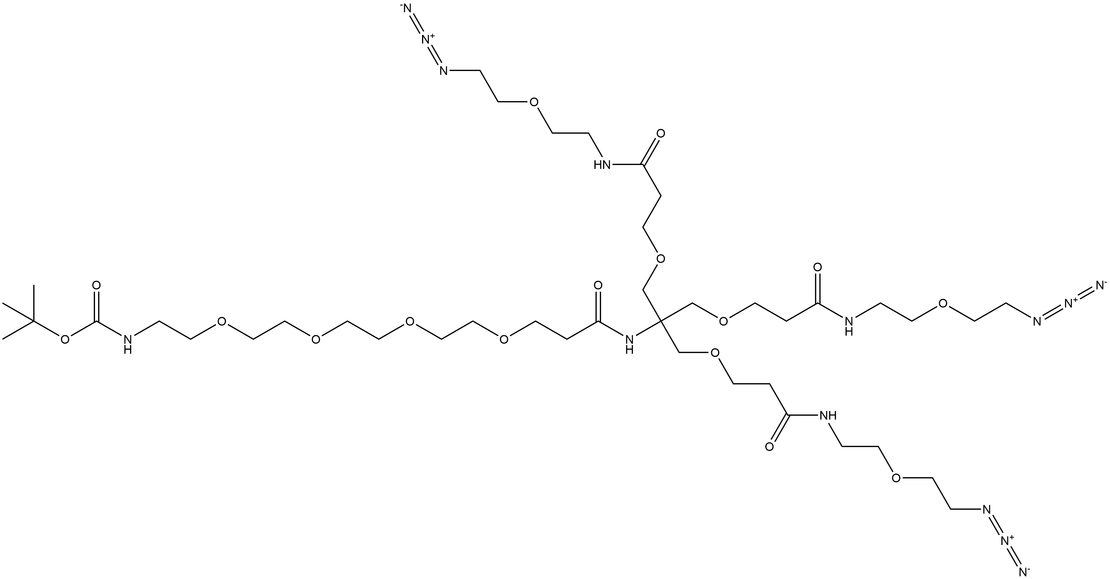 1,1-Dimethylethyl 30-azido-19,19-bis[[3-[[2-(2-azidoethoxy)ethyl]amino]-3-oxopropoxy]methyl]-17,24-dioxo-5,8,11,14,21,28-hexaoxa-2,18,25-triazatriacontanoate 结构式