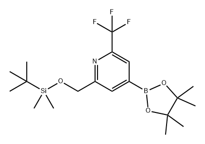 2-(((叔丁基二甲基甲硅烷基)氧基)甲基)-4-(4,4,5,5-四甲基-1,3,2-二氧硼杂环戊烷-2-基)-6-(三氟甲基)吡啶 结构式