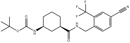 Carbamic acid, N-[(1S,3R)-3-[[[[4-cyano-2-(trifluoromethyl)phenyl]methyl]amino]carbonyl]cyclohexyl]-, 1,1-dimethylethyl ester 结构式