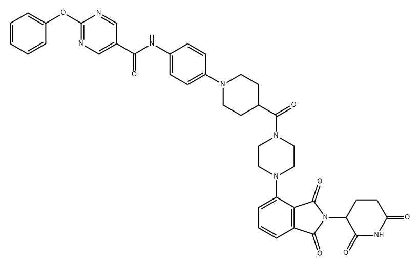 5-Pyrimidinecarboxamide, N-[4-[4-[[4-[2-(2,6-dioxo-3-piperidinyl)-2,3-dihydro-1,3-dioxo-1H-isoindol-4-yl]-1-piperazinyl]carbonyl]-1-piperidinyl]phenyl]-2-phenoxy- 结构式