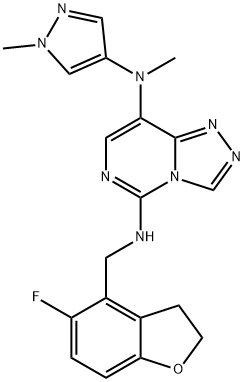 1,2,4-Triazolo[4,3-c]pyrimidine-5,8-diamine, N5-[(5-fluoro-2,3-dihydro-4-benzofuranyl)methyl]-N8-methyl-N8-(1-methyl-1H-pyrazol-4-yl)- 结构式