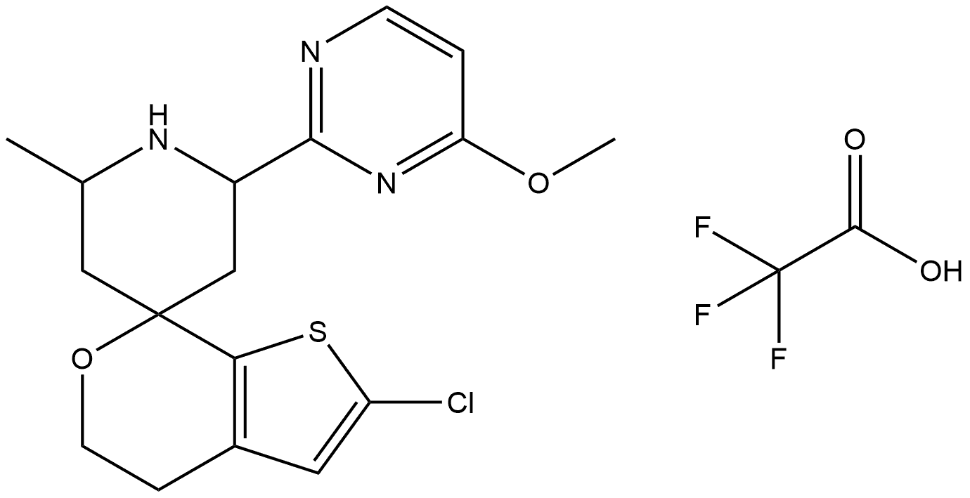 2'-chloro-2-(4-methoxypyrimidin-2-yl)-6-methyl-4',5'-dihydrospiro[piperidine-4,7'-thieno[2,3-c]pyran] 2,2,2-trifluoroacetate 结构式