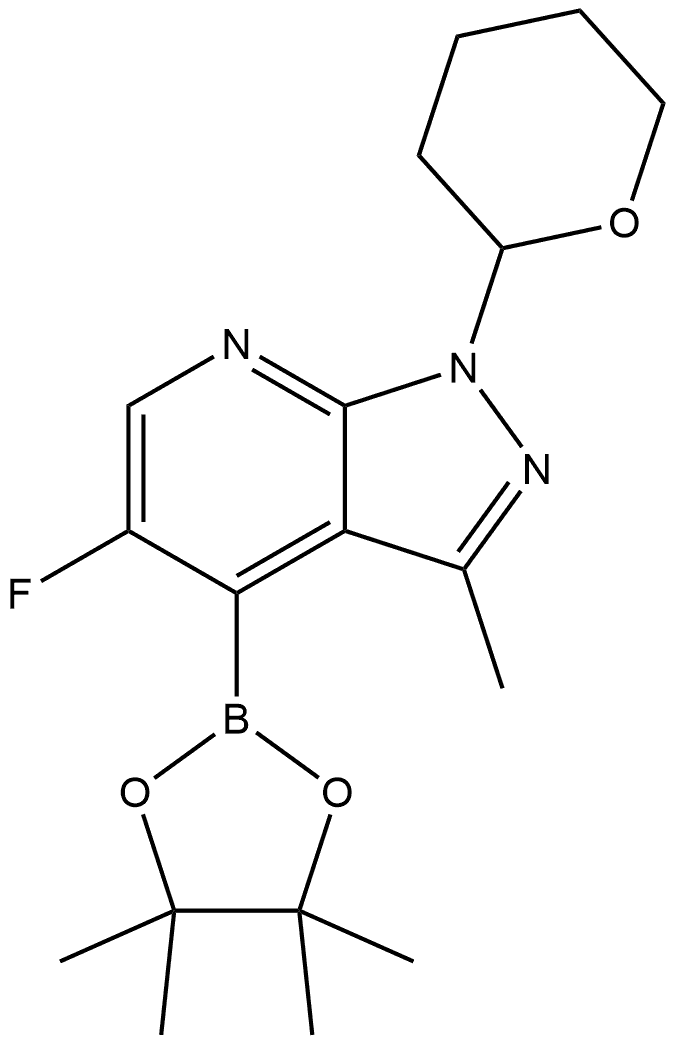 5-氟-3-甲基-1-(四氢-2H-吡喃-2-基)-4-(4,4,5,5-四甲基-1,3,2-二氧杂硼烷-2-基)-1H-吡唑并[3,4-B]吡啶 结构式