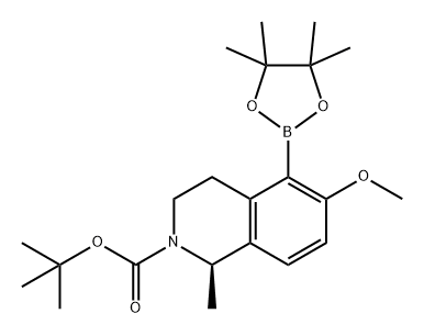 叔丁基 (R)-6-甲氧基-1-甲基-5-(4,4,5,5-四甲基-1,3,2-二氧苯甲醛-2-基)-3,4-二氢异喹啉-2(1H)-羧酸盐 结构式