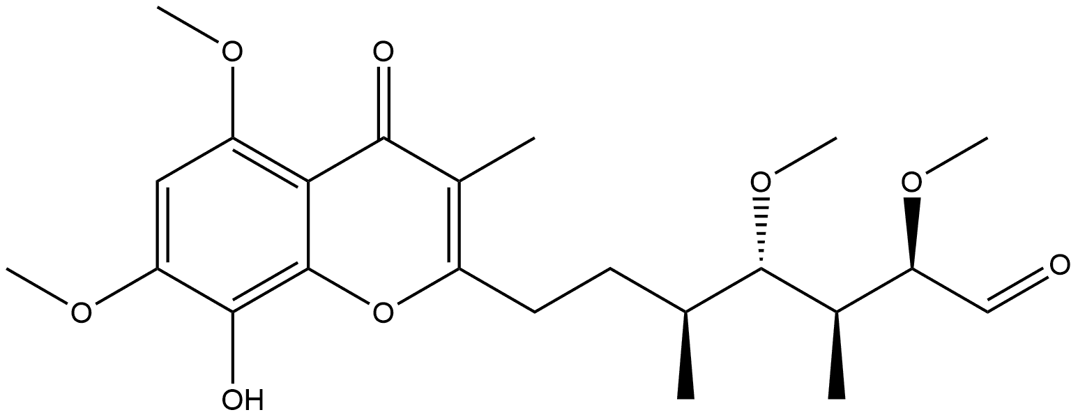 4H-1-Benzopyran-2-heptanal, 8-hydroxy-α,γ,5,7-tetramethoxy-β,δ,3-trimethyl-4-oxo-, (αR,βS,δS,γS)- 结构式