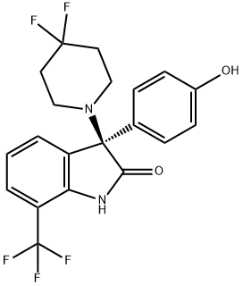 2H-Indol-2-one, 3-(4,4-difluoro-1-piperidinyl)-1,3-dihydro-3-(4-hydroxyphenyl)-7-(trifluoromethyl)-, (3R)- 结构式