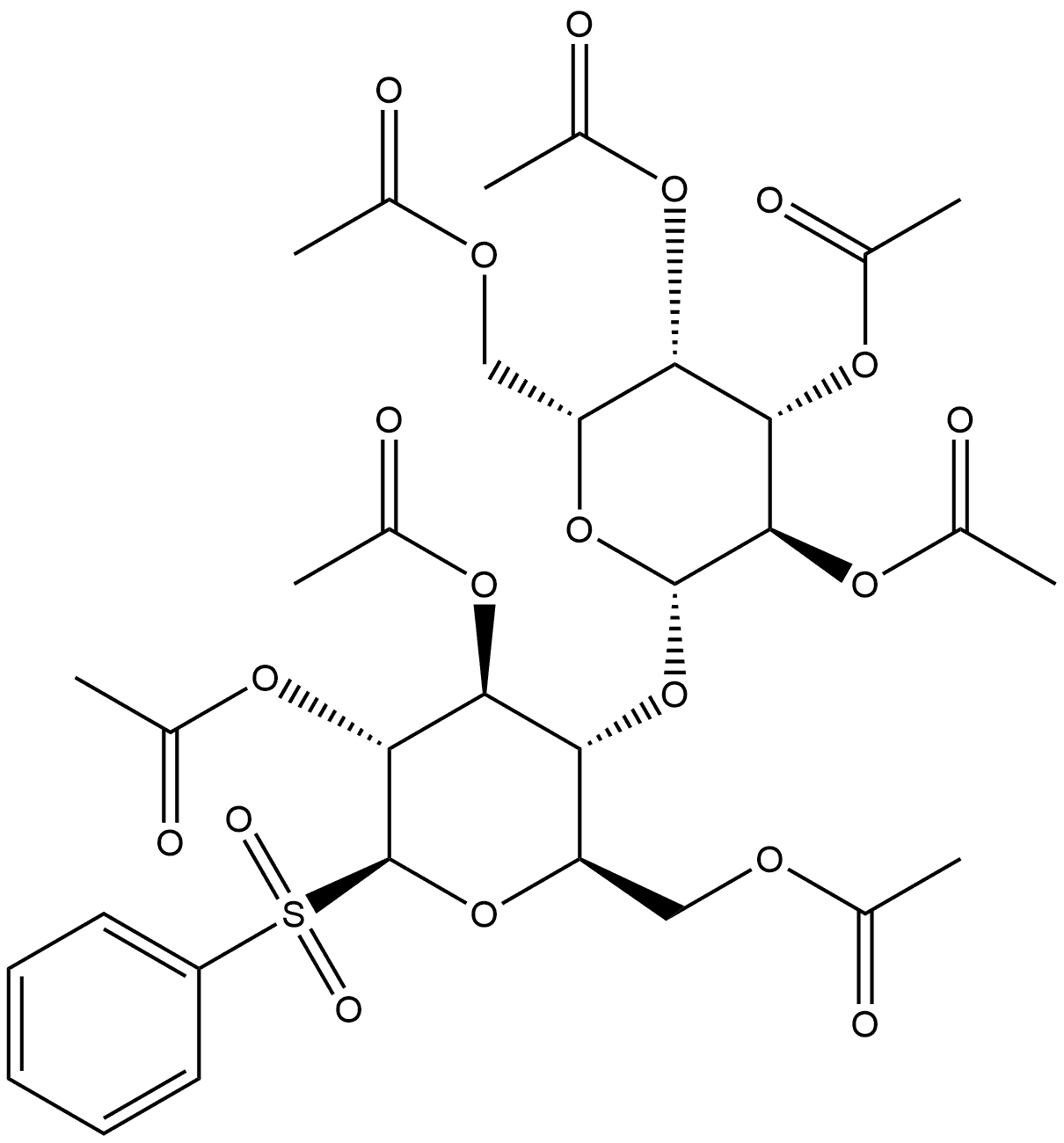 β-D-Glucopyranose, 1-deoxy-1-(phenylsulfonyl)-4-O-(2,3,4,6-tetra-O-acetyl-β-D-galactopyranosyl)-, triacetate (9CI) 结构式