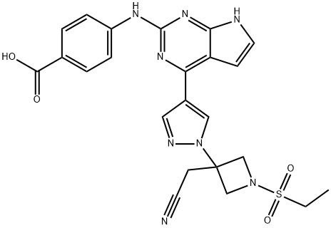 Benzoic acid, 4-[[4-[1-[3-(cyanomethyl)-1-(ethylsulfonyl)-3-azetidinyl]-1H-pyrazol-4-yl]-7H-pyrrolo[2,3-d]pyrimidin-2-yl]amino]- 结构式