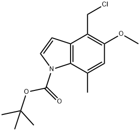 4-(氯甲基)-5-甲氧基-7-甲基-1H-吲哚-1-甲酸叔丁酯 结构式