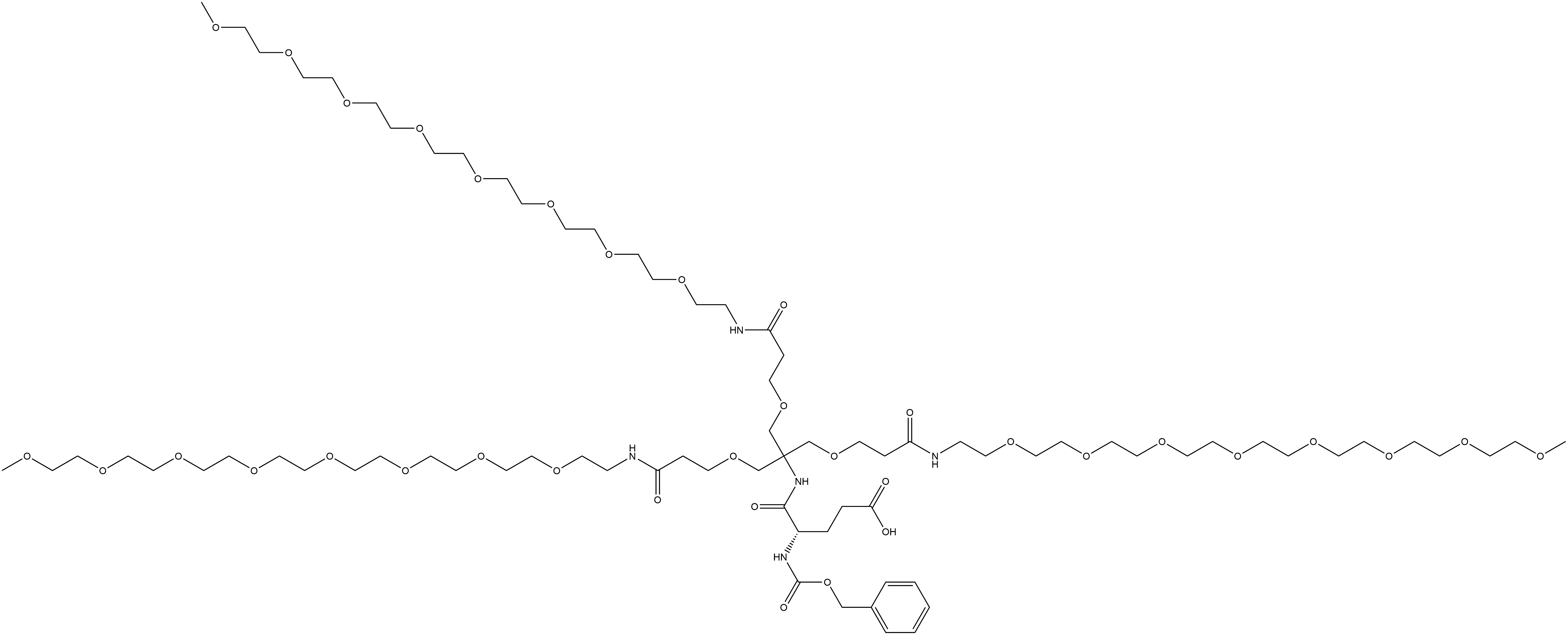 1-(Phenylmethyl) (3S)-3-(2-carboxyethyl)-4,11-dioxo-6,6-bis(5-oxo-2,9,12,15,18,21,24,27,30-nonaoxa-6-azahentriacont-1-yl)-8,15,18,21,24,27,30,33,36-nonaoxa-2,5,12-triazaheptatriacontanoate 结构式