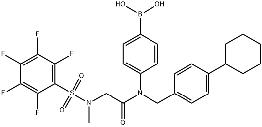 B-[4-[[(4-Cyclohexylphenyl)methyl][2-[methyl[(2,3,4,5,6-pentafluorophenyl)sulfonyl]amino]acetyl]amino]phenyl]boronic acid 结构式