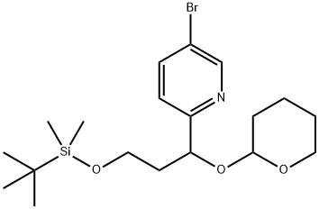 5-溴-2-[3-[(1,1-二甲基乙基)二甲基甲硅烷基]氧]-1-[(四氢2H-吡喃-2-基)氧基]丙基]吡啶 结构式
