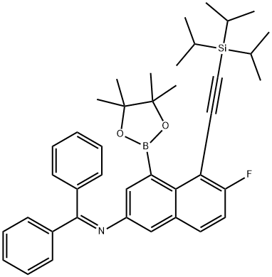 N-(DIPHENYLMETHYLENE)-6-FLUORO-4-(4,4,5,5-TETRAMETHYL-1,3,2-DIOXABOROLAN-2-YL)-5-((TRIISOPROPYLSILYL)ETHYNYL)NAPHTHALEN-2-AMINE 结构式