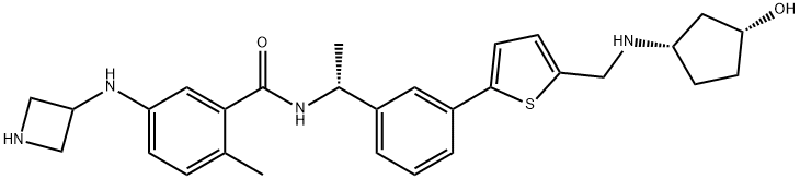 Benzamide, 5-(3-azetidinylamino)-N-[(1R)-1-[3-[5-[[[(1S,3R)-3-hydroxycyclopentyl]amino]methyl]-2-thienyl]phenyl]ethyl]-2-methyl- 结构式