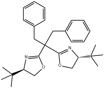 (4R,4'R)-2,2'-(1,3-二苯基丙烷-2,2-二基)双(4-(叔丁基)-4,5-二氢恶唑) 结构式