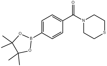 (4-(4,4,5,5-四甲基-1,3,2-二氧硼杂环戊烷-2-基)苯基)(硫代吗啉)甲酮 结构式