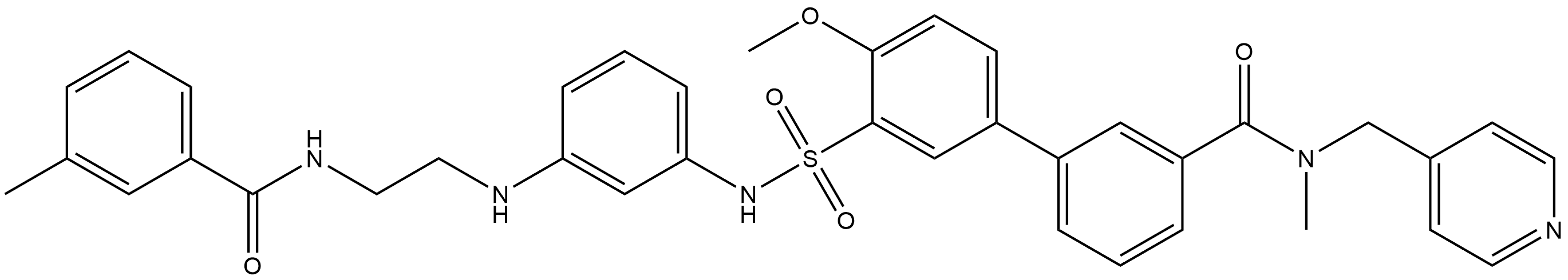 4′-Methoxy-N-methyl-3′-[[[3-[[2-[(3-methylbenzoyl)amino]ethyl]amino]phenyl]amino]sulfonyl]-N-(4-pyridinylmethyl)[1,1′-biphenyl]-3-carboxamide 结构式