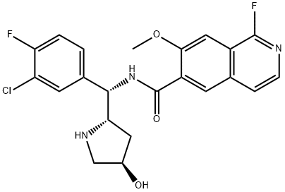 6-Isoquinolinecarboxamide, N-[(S)-(3-chloro-4-fluorophenyl)[(2S,4R)-4-hydroxy-2-pyrrolidinyl]methyl]-1-fluoro-7-methoxy- 结构式