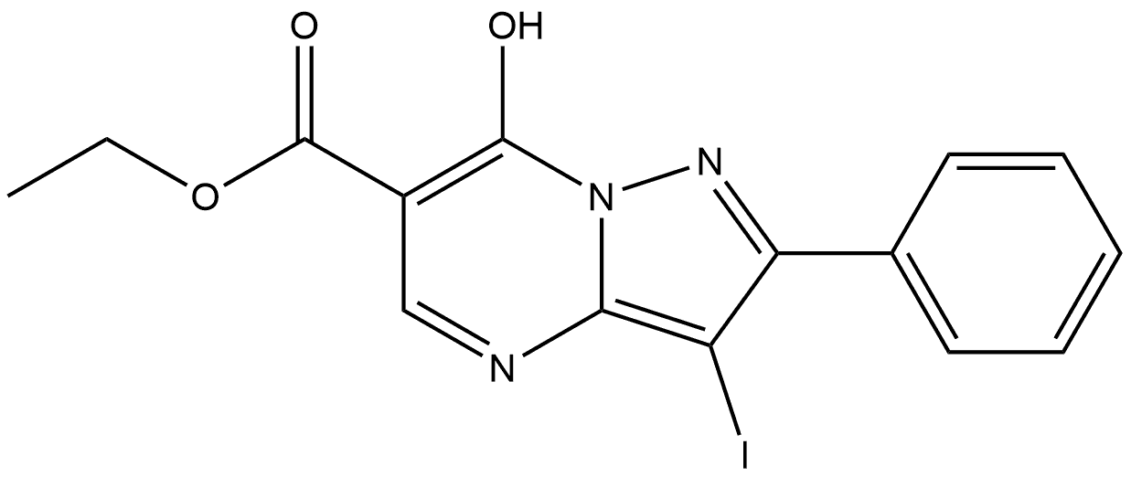 7-Hydroxy-3-iodo-2-phenyl-pyrazolo[1,5-a]pyrimidine-6-carboxylic acid ethyl ester 结构式