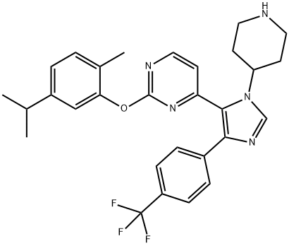 Pyrimidine, 2-[2-methyl-5-(1-methylethyl)phenoxy]-4-[1-(4-piperidinyl)-4-[4-(trifluoromethyl)phenyl]-1H-imidazol-5-yl]- 结构式