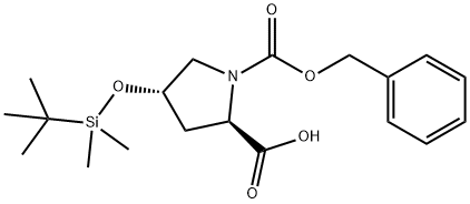 (2R,4S)-1-((苄氧基)羰基)-4-((叔丁基二甲基甲硅烷基)氧基)吡咯烷-2-羧酸 结构式