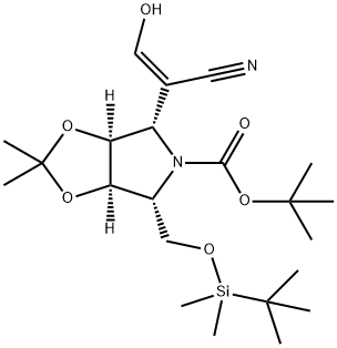 5H-1,3-Dioxolo4,5-cpyrrole-5-carboxylic acid, 4-(1Z)-1-cyano-2-hydroxyethenyl-6-(1,1-dimethylethyl)dimethylsilyloxymethyltetrahydro-2,2-dimethyl-, 1,1-dimethylethyl ester, (3aS,4S,6R,6aR)- 结构式
