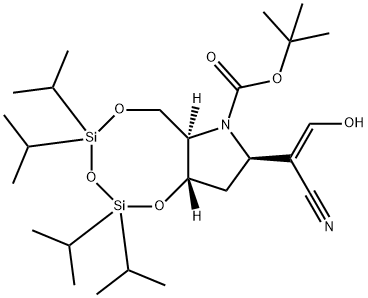 1,3,5,2,4-Trioxadisilocino7,6-bpyrrole-7(6H)-carboxylic acid, 8-(1Z)-1-cyano-2-hydroxyethenyltetrahydro-2,2,4,4-tetrakis(1-methylethyl)-, 1,1-dimethylethyl ester, (6aR,8R,9aS)- 结构式