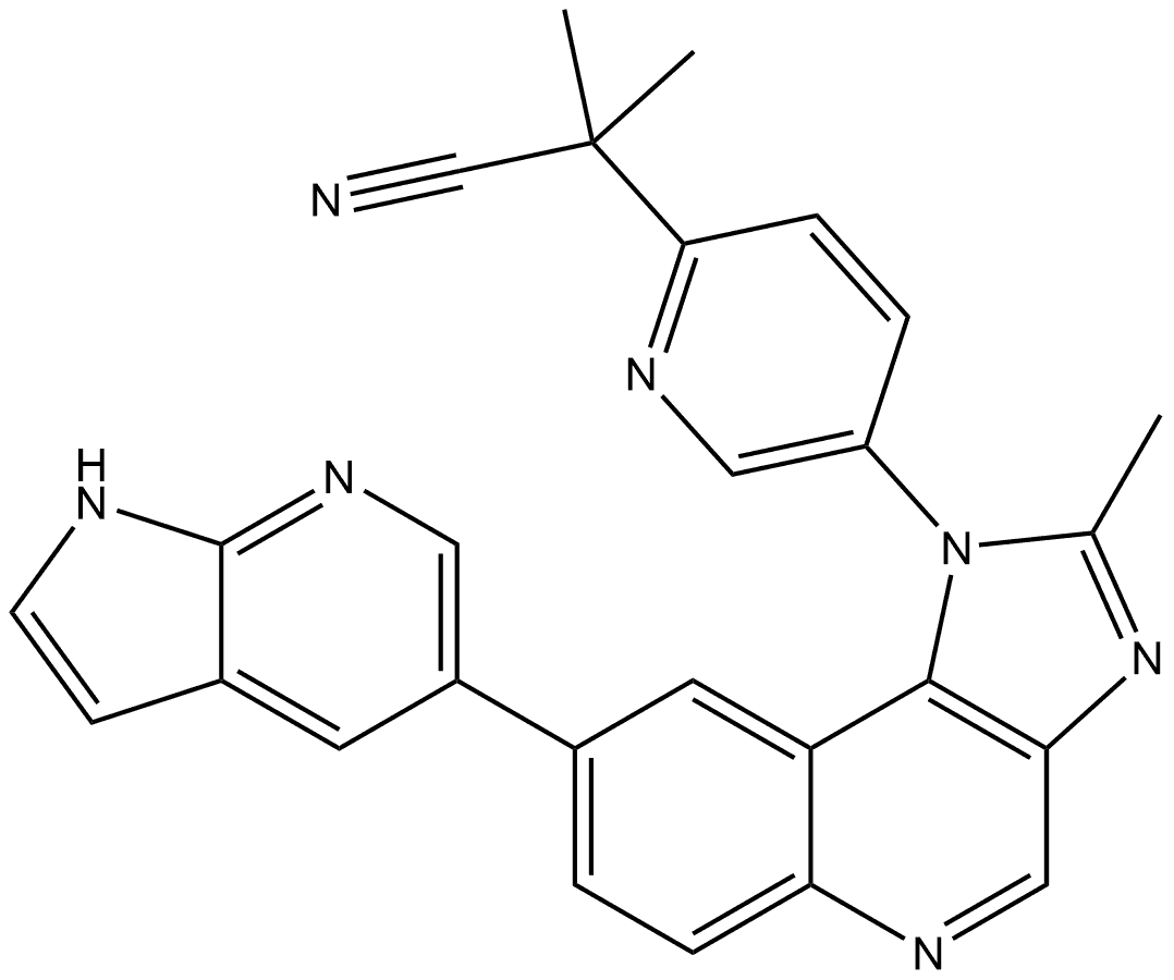 α,α-Dimethyl-5-[2-methyl-8-(1H-pyrrolo[2,3-b]pyridin-5-yl)-1H-imidazo[4,5-c]quinolin-1-yl]-2-pyridineacetonitrile 结构式