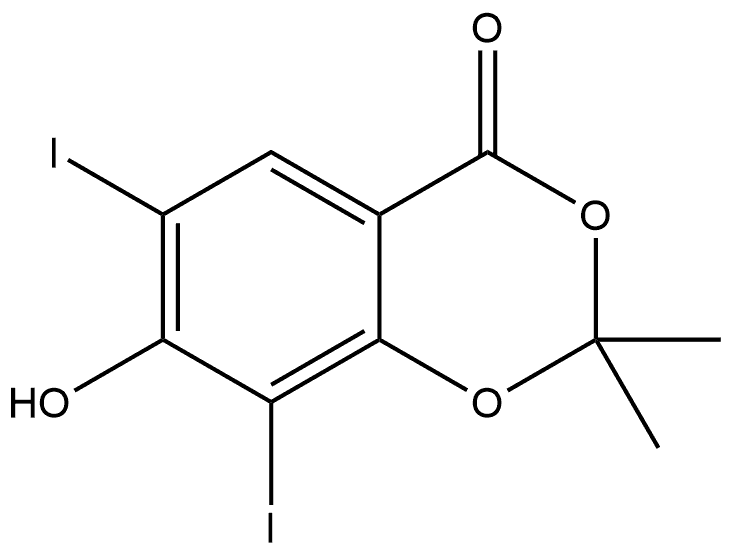7-Hydroxy-6,8-diiodo-2,2-dimethyl-4H-1,3-benzodioxin-4-one 结构式