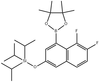 ((5,6-二氟-4-(4,4,5,5-四甲基-1,3,2-二氧硼杂环戊烷-2-基)萘-2-基)氧基)三异丙基硅烷 结构式