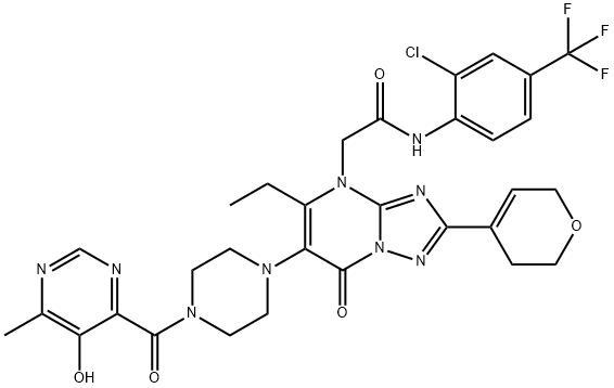 [1,2,4]TRIAZOLO[1,5-A]PYRIMIDINE-4(7H)-ACETAMIDE, N-[2-CHLORO-4-(TRIFLUOROMETHYL)PHENYL]-2-(3,6-DIHYDRO-2H-PYRAN-4-YL)-5-ETHYL-6-[4-[(5-HYDROXY-6-METHYL-4-PYRIM 结构式