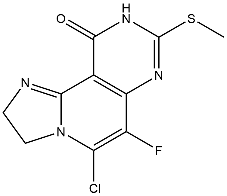 5-Chloro-6-fluoro-2,9-dihydro-8-(methylthio)imidazo[1′,2′:1,2]pyrido[4,3-d]pyrimidin-10(3H)-one 结构式