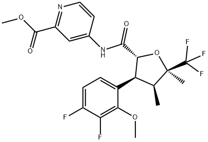 4-(2R,3S,4S,5R)-3-(3,4-二氟-2-甲氧基苯基)-4,5-二甲基-5-三氟甲基四氢呋喃-2-甲酰胺基吡啶甲酸甲酯 结构式