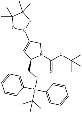 (R)-2-(((叔丁基二苯基甲硅烷基)氧基)甲基)-4-(4,4,5,5-四甲基-1,3,2-二氧硼杂环戊烷-2-基)-2,5-二氢-1H-吡咯-1-羧酸叔丁酯 结构式
