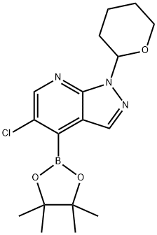 5-氯-1-(四氢2H-吡喃-2-基)-4-(4,4,5,5-四甲基-1,3,2-二氧硼杂环戊烷-2-基)-1H-吡唑并[3,4-B]吡啶 结构式