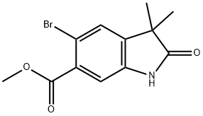 1H-吲哚-6-甲酸,5-溴-2,3-二氢-3,3-二甲基-2-氧代-甲酯 结构式