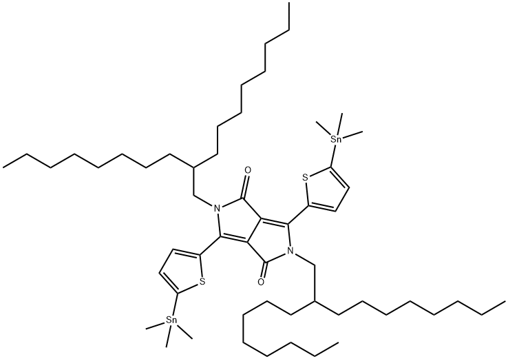 2,5-DIHYDRO-2,5-BIS(2-OCTYLDECYL)-3,6-BIS[5-(TRIMETHYLSTANNYL)-2-THIENYL]PYRROLO[3,4-C]PYRROLE-1,4-DIONE 结构式