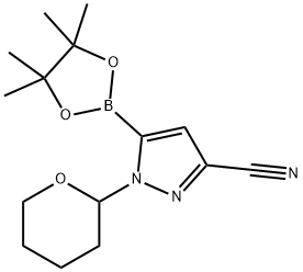 1-(四氢2H-吡喃-2-基)-5-(4,4,5,5-四甲基-1,3,2-二氧硼杂环戊烷-2-基)-1H-吡唑-3-腈 结构式