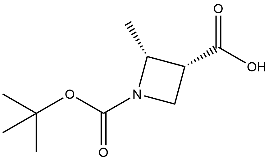 (2R,3R)-1-(叔丁氧基羰基)-2-甲基氮杂环丁烷-3-羧酸 结构式