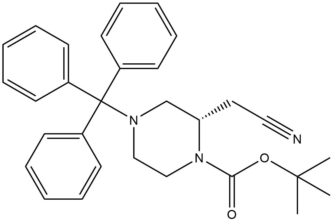 1-PIPERAZINECARBOXYLIC ACID, 2-(CYANOMETHYL)-4-(TRIPHENYLMETHYL)-, 1,1-DIMETHYLETHYL ESTER, (2S)- 结构式