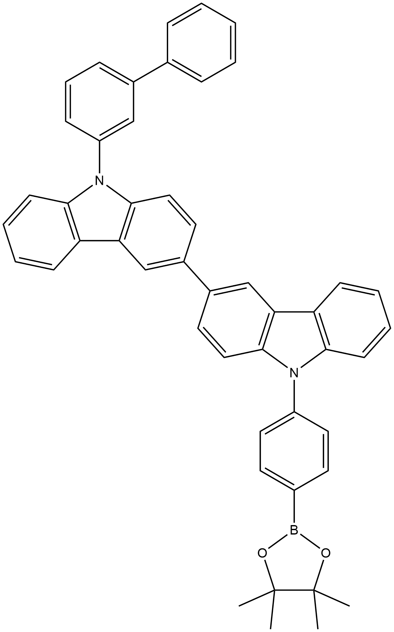 9-[1'1联苯]-3-基-9'-(4-硼酸频那醇酯-苯基)-3,3'-双-9H-咔唑 结构式