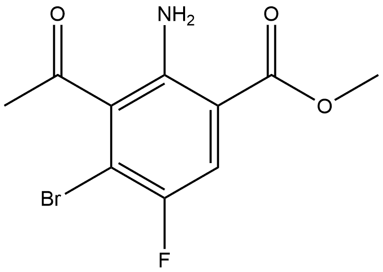 3-乙酰基-2-氨基-4-溴-5-氟苯甲酸甲酯 结构式