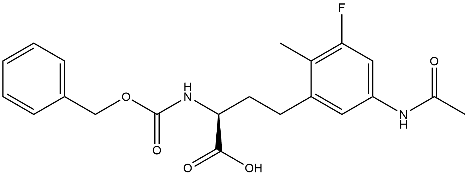 (S)-4-(5-acetamido-3-fluoro-2-methylphenyl)-2-(((benzyloxy)carbonyl)amino)butanoic acid 结构式